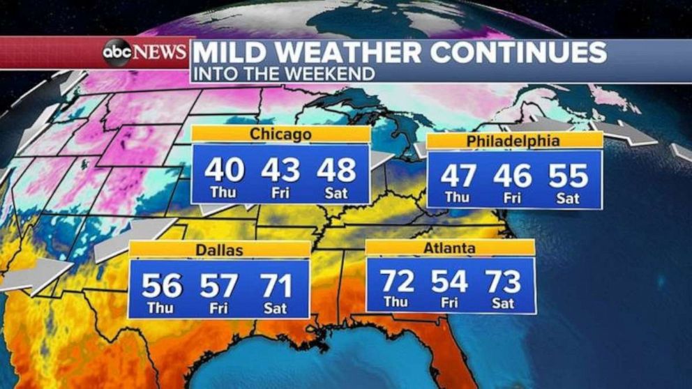 PHOTO: This mild weather will be on and off through the weekend for the Eastern U.S. with temperatures nearing 50 degrees by Saturday, even in recently frozen Chicago.
