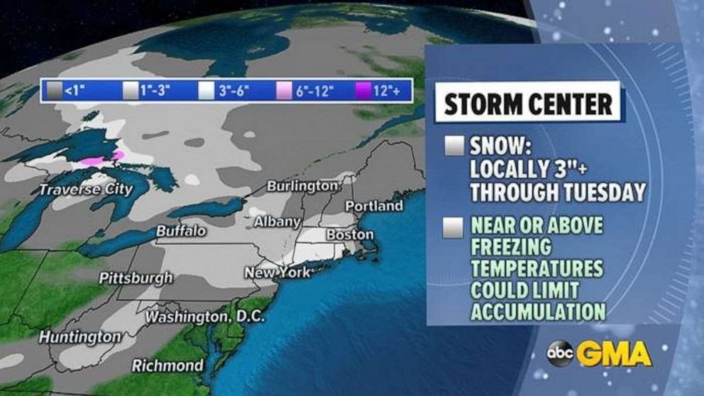 PHOTO: Forecast models have trended just a touch colder this morning and indicate the system should try to strengthen and bring a rather defined hit of snow to the northeast on Tuesday evening.  
