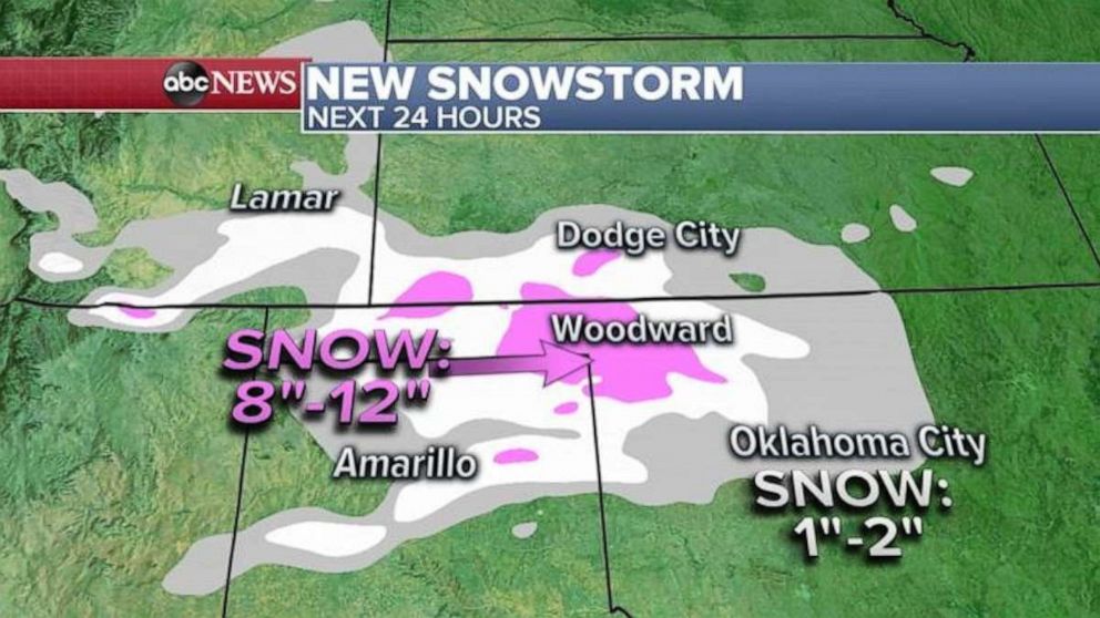 PHOTO: Locally, a foot of snow is possible in northwest Oklahoma and Oklahoma City could see 1 to 2 inches of snow today. There is also a winter storm warning issued for southern Kansas and northern Oklahoma. 