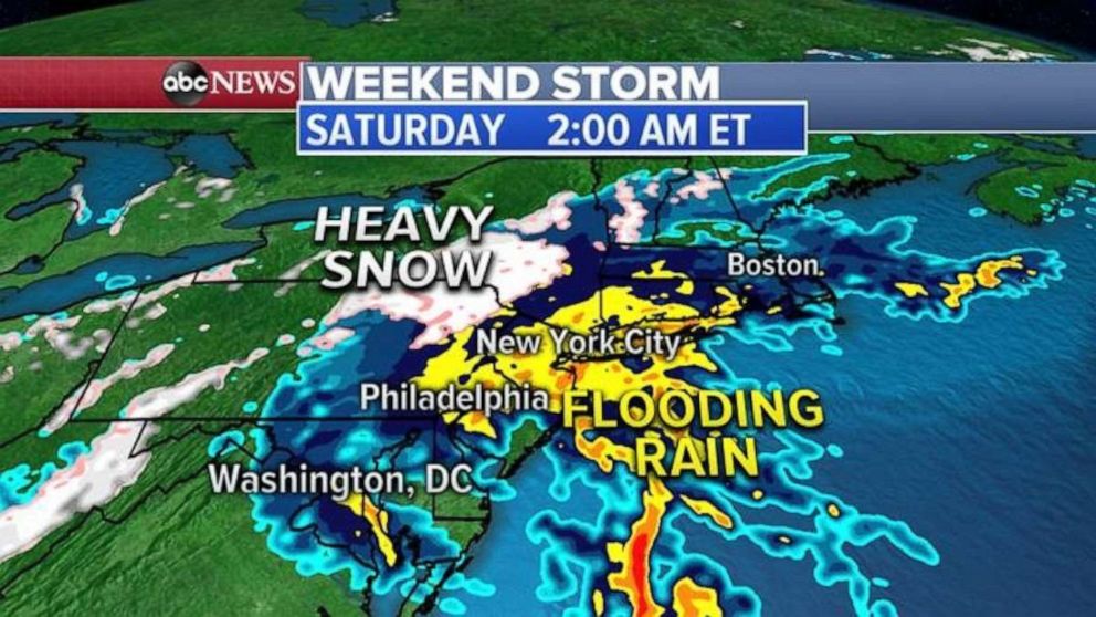 PHOTO: a major storm system is developing in the South and it is expected to swing north and east bringing flooding rain to the I-95 corridor and more than a foot of snow for inland Northeast. 