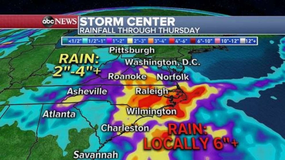 PHOTO: Forecast models are showing numerous rounds of rain and thunderstorms Tuesday, Wednesday and Thursday for much of the southeast U.S., especially in the Carolinas and Virginia. 