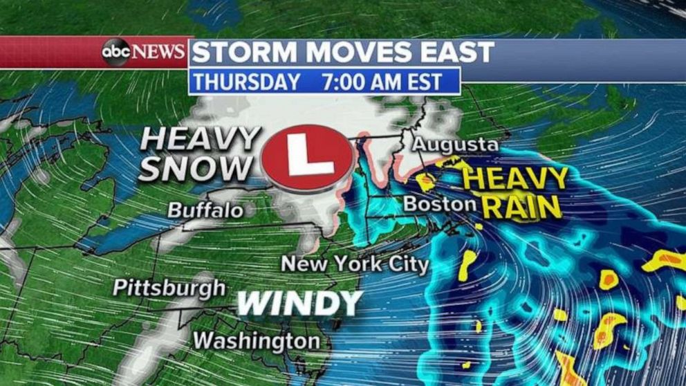 PHOTO: As the storm pushes offshore, cold air will rush in behind the system -- we are expecting a 30 degree temperature drop from 7 a.m. Sunday to 7 a.m. Monday for some areas, including New York City.