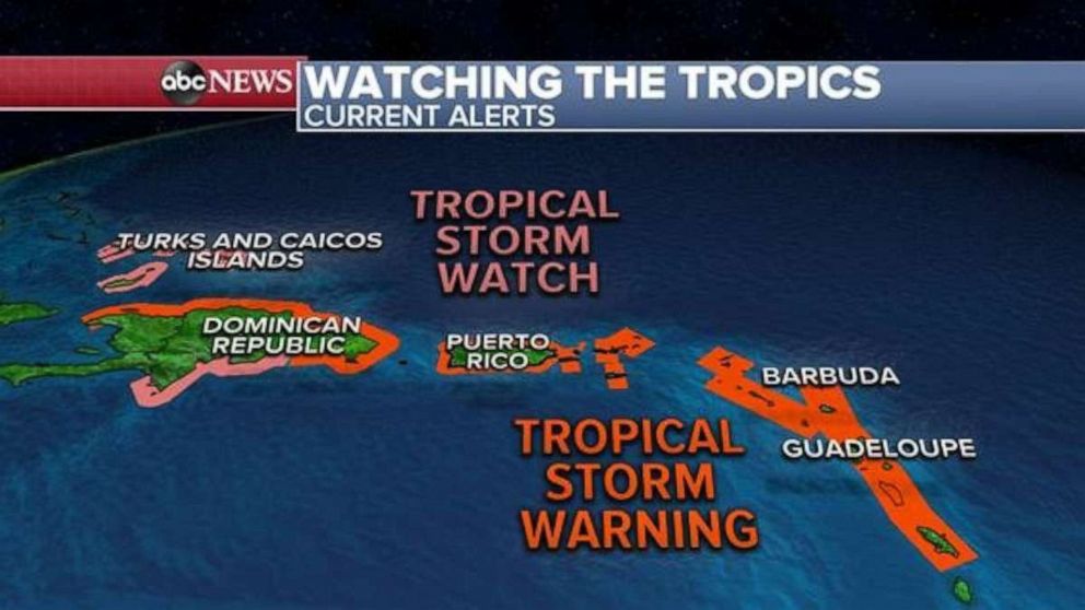 PHOTO: The system is expected to continue to move through the Leeward Islands in the next few hours before nearing the Virgin Islands and Puerto Rico tonight and the system will arrive in Hispaniola on Thursday and the Bahamas on Friday. 