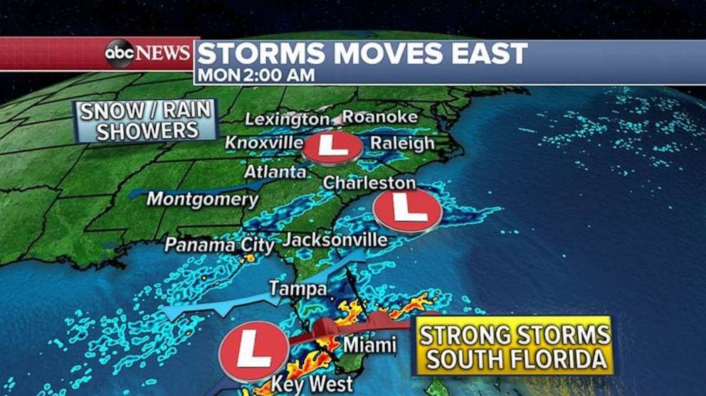 PHOTO: A few different systems will rapidly move through the southeast in the next 30 hours with the most noteworthy impact being some strong to severe storms across parts of Florida late Sunday into Monday. 
