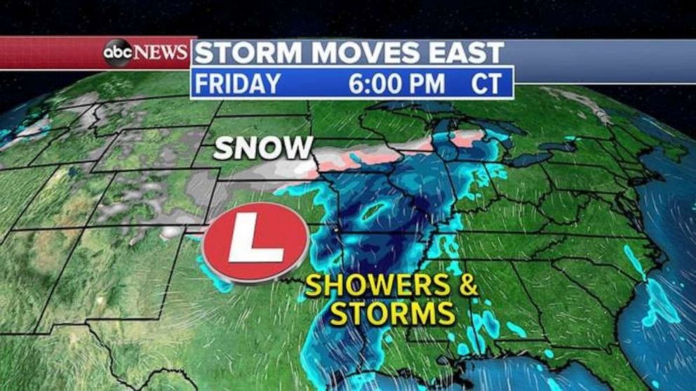 PHOTO: On Saturday, the storm system will move into the Great Lakes and the Ohio Valley with snow from Iowa to northern Illinois and into Wisconsin and Michigan.  
