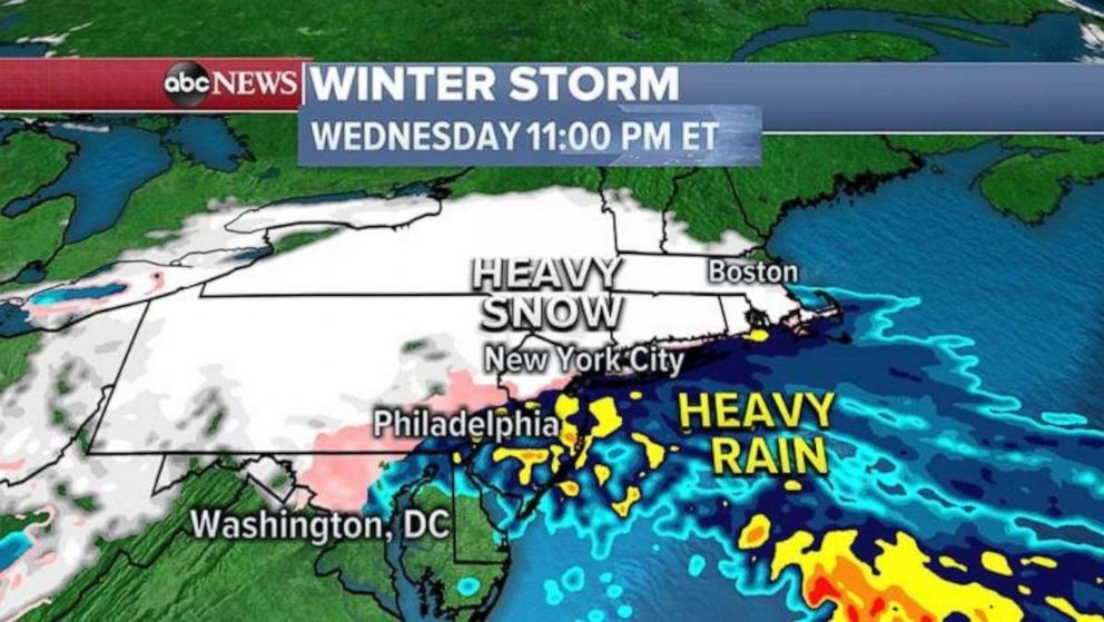PHOTO: By Thursday morning, snow will end in Washington, D.C. but will continue in Philadelphia, New York City and Boston. 
