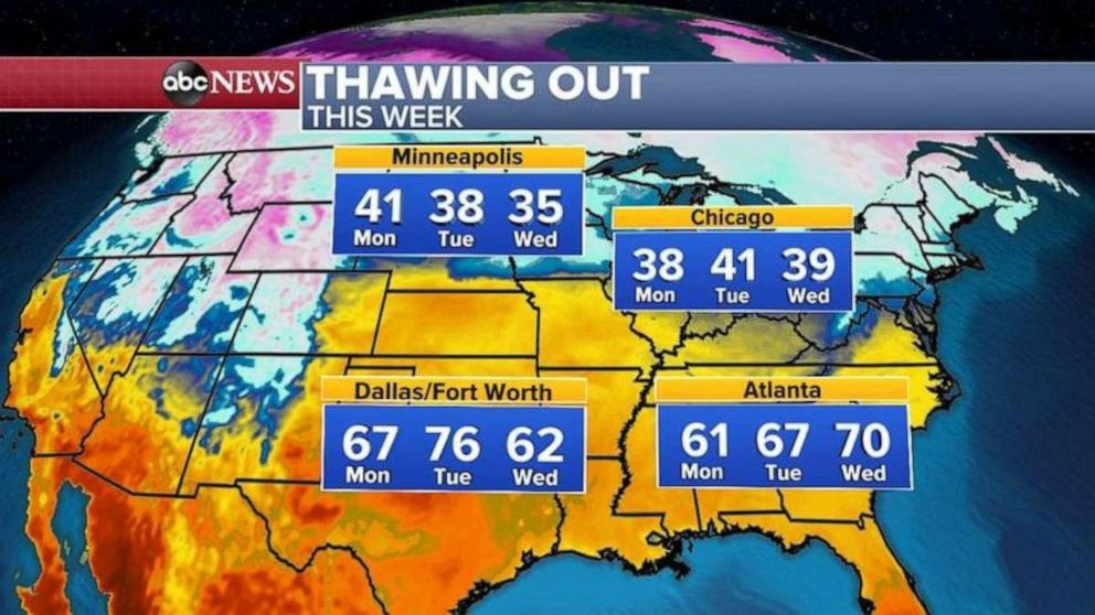 PHOTO: Once this storm system moves through, it is expected to be spring-like from the Rockies to the East Coast with the central and southern states getting into the spring weather first.
