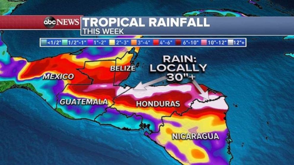 PHOTO: Iota could bring locally 30 inches or more of rain to parts of Honduras, Nicaragua, Guatemala and Southern Belize. 