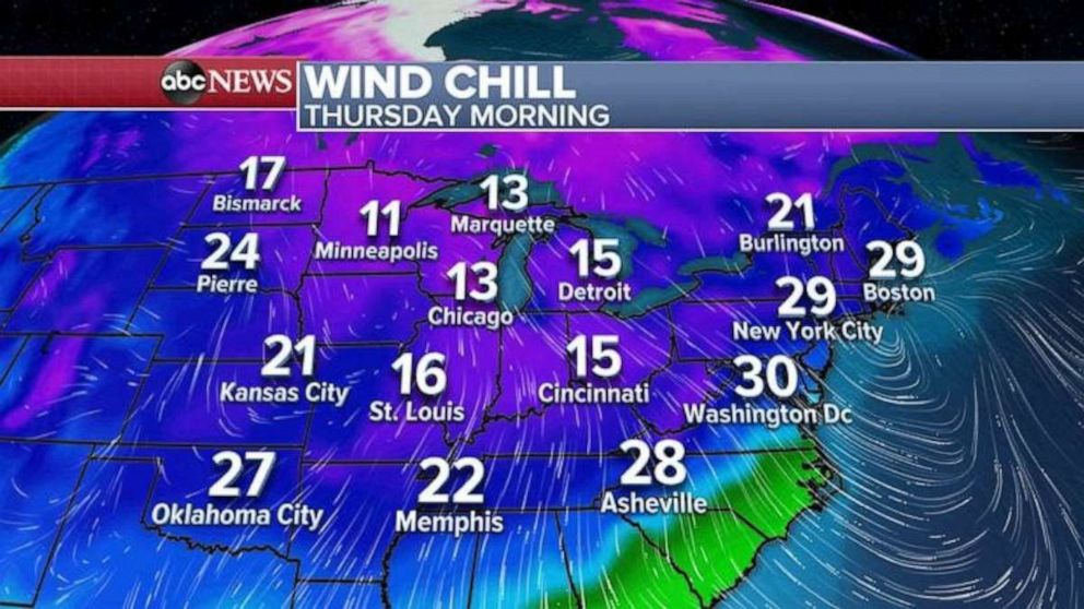PHOTO: After today’s chill, the East Coast will get a break for a few days as a new arctic blast moves into the Midwest and the Great Lakes Wednesday into Thursday