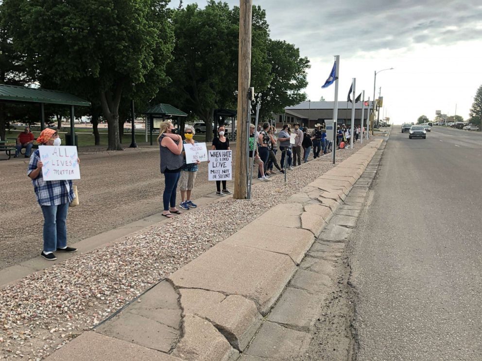PHOTO: Protesters line up along a street in Yuma, Colorado, during a demonstration in this undated image.