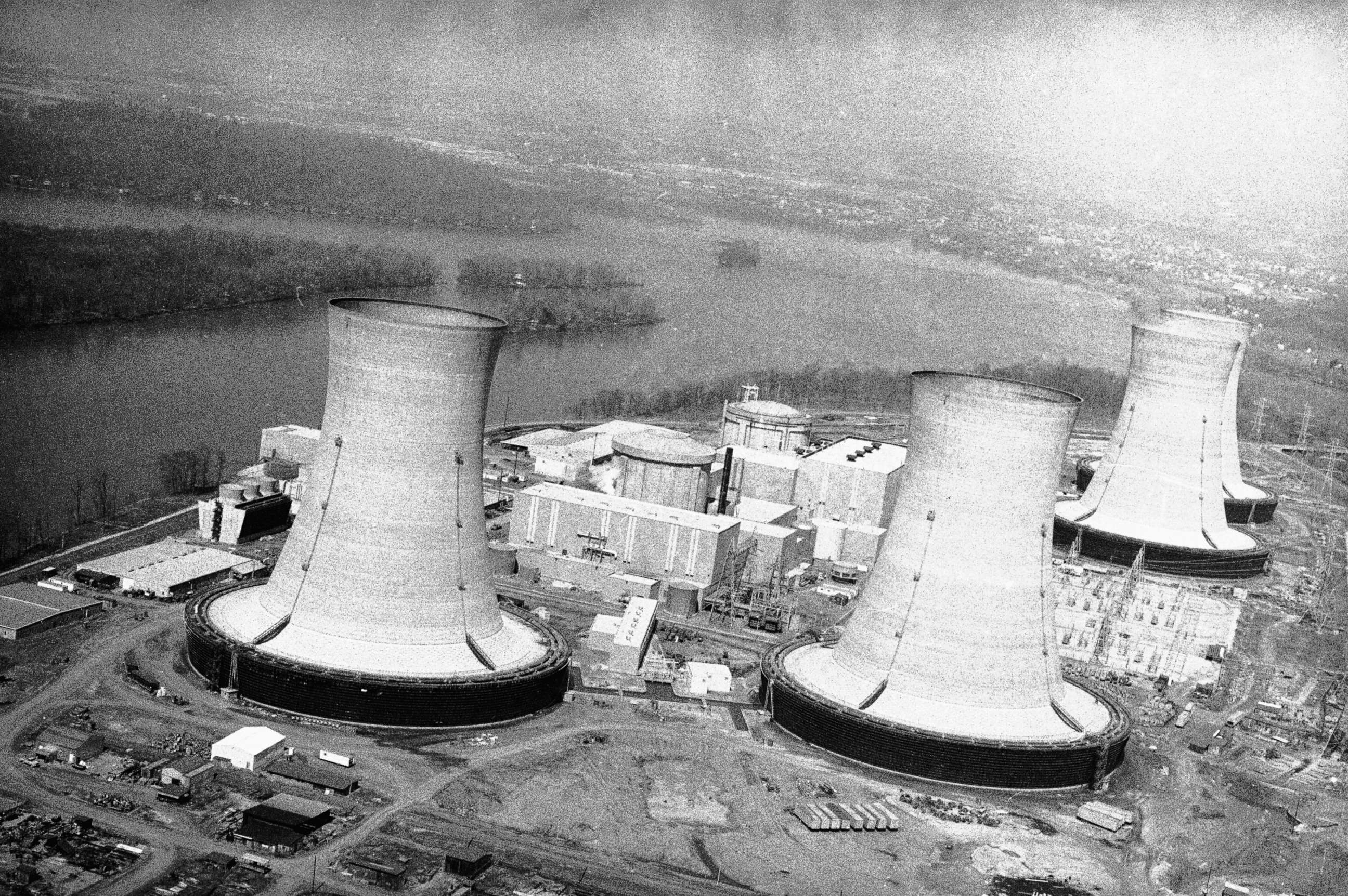 PHOTO: The four cooling towers at the Three Mile Island nuclear power plant are not in operation after a leak in the cooling system caused the plant to be shut down March 28, 1979. 