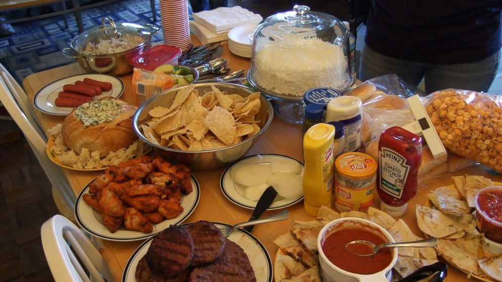 PHOTO: Food is spread out for a Super Bowl Sunday party.