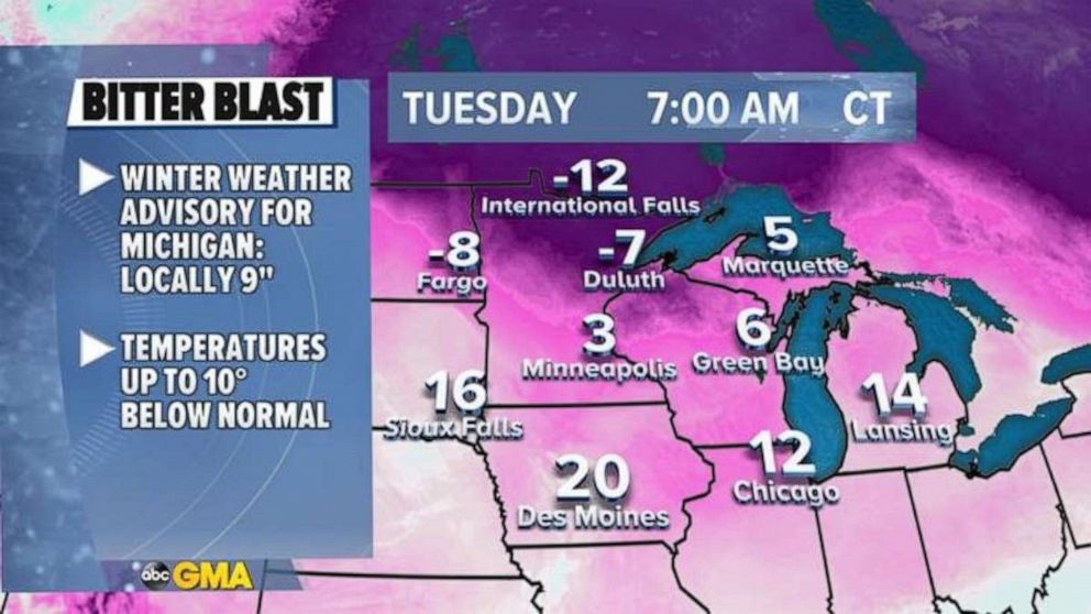 PHOTO: Some of that cold air will move into the Northeast tonight and really spread across the area by the end of the week.
