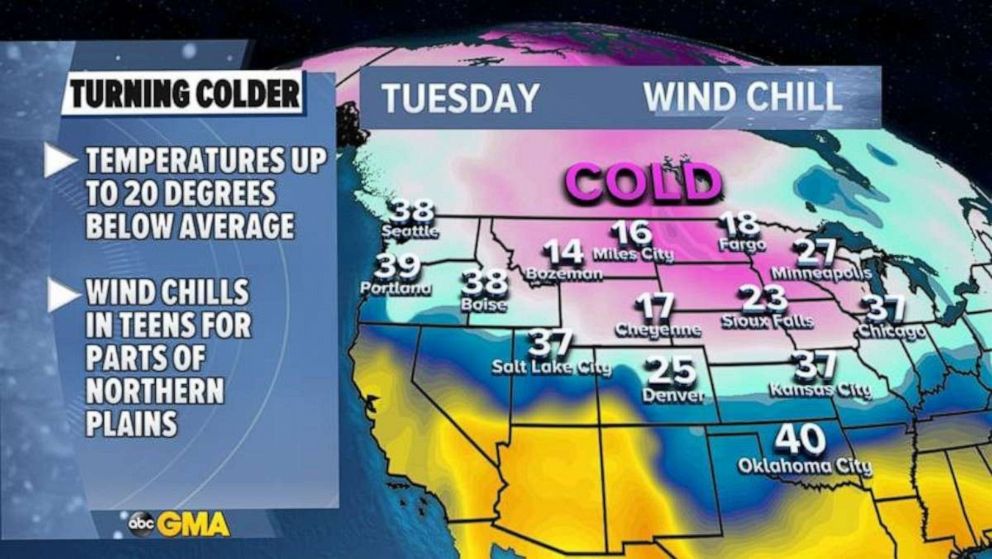 PHOTO: Temperatures are expected to drop up to 20 degrees below average and, by Tuesday morning, wind chills across the region will be in the 20s and teens -- one last gasp of winter as we head into mid-April.  

