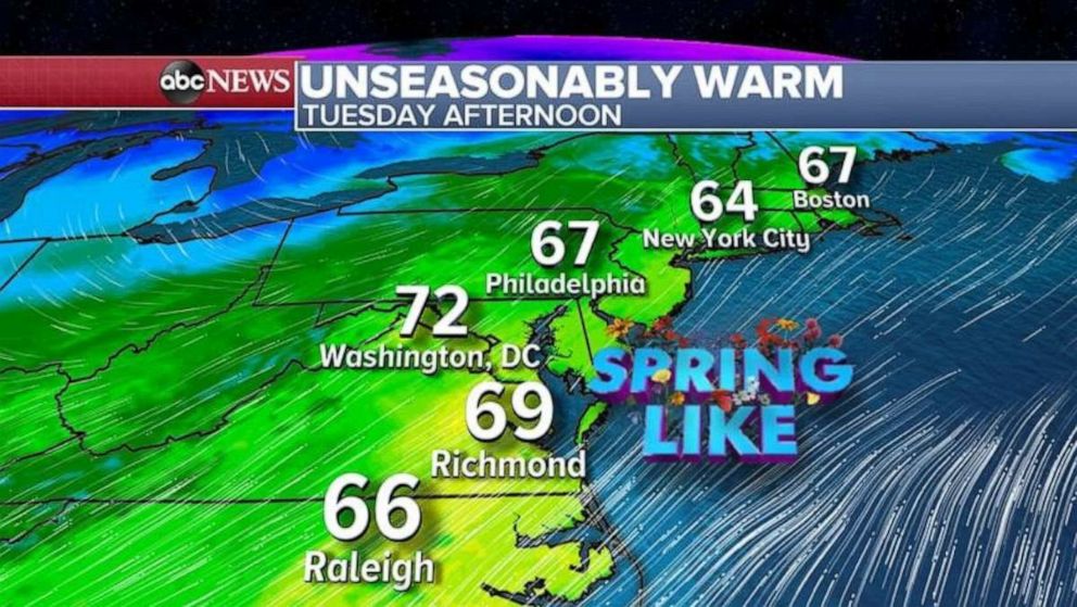 PHOTO: Warm weather will also continue in the Mid-Atlantic today where it will be in the 70s today in Washington, D.C. 