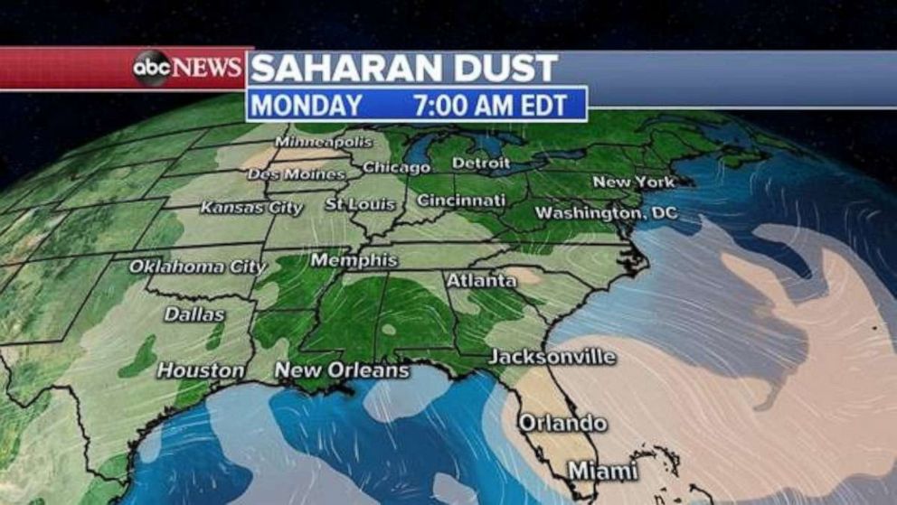 PHOTO: This initial round of Saharan dust is likely to continue to affect the upper levels of the atmosphere trough today and as the dust beings to work its way out of the region over the next few days.