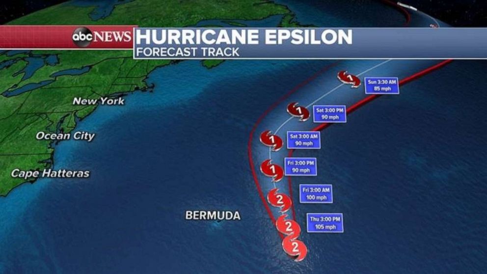 PHOTO: Epsilon is expected to stay to the east of Bermuda tomorrow with just gusty winds and rain expected on the island as a Tropical Storm Warning has been issued for the island nation.  
