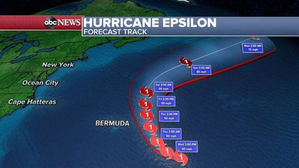 PHOTO: Epsilon is forecast to move east of Bermuda, only bringing gusty winds and some rain to the island with no major impacts expected and no direct threat to the U.S. 
