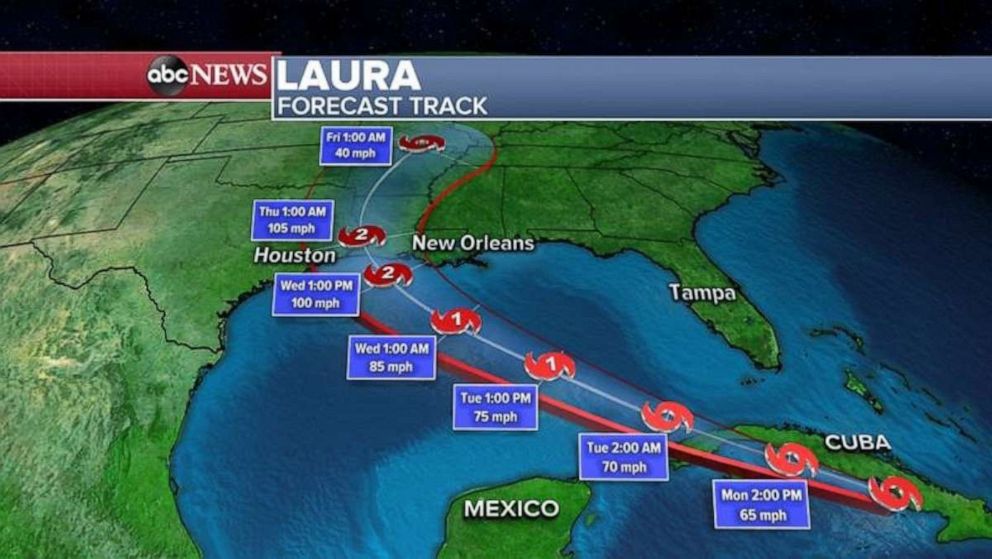 PHOTO: Threats with Laura will include damaging winds, deadly storm surge and flooding rain.