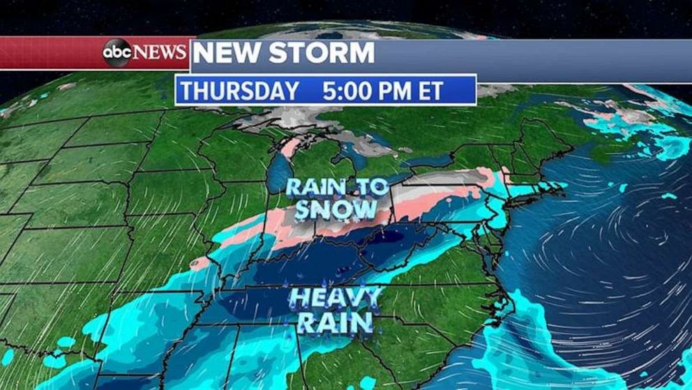 PHOTO: This storm system will interact with colder air spilling into the area and places from the Midwest to the Northeast could see its first snow of the season.