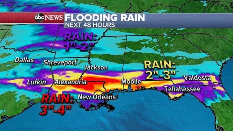 PHOTO: Another round of rain is expected along the Gulf Coast on Friday into the Weekend with another 3 to as much as 4 inches of rain possible. 
