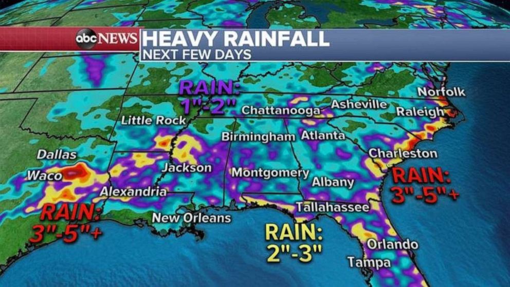 PHOTO: The storm will result in a good amount of rain for parts of the Midwest, Great Lakes, Appalachians and Carolinas. Some spots, especially in Michigan, Ohio and the Carolinas will likely see 3 to 4 inches of rain through the middle of the week.