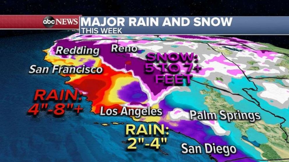 PHOTO: Mudslides and flooding are a major threat for the state of California by Thursday. 
