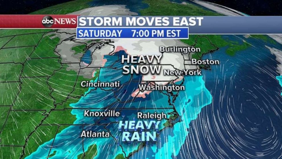 PHOTO: By the weekend this storm will move into the East Coast with snow for the Northeast and heavy rain from the Deep South into the Carolinas. 