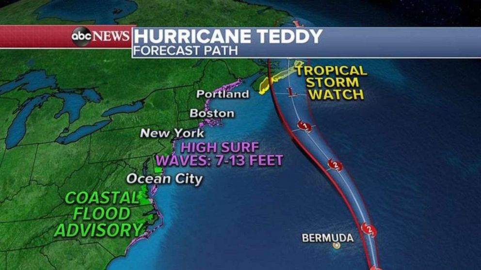 PHOTO: Teddy is also expected to make landfall in Nova Scotia on Wednesday with tropical storm force winds.
