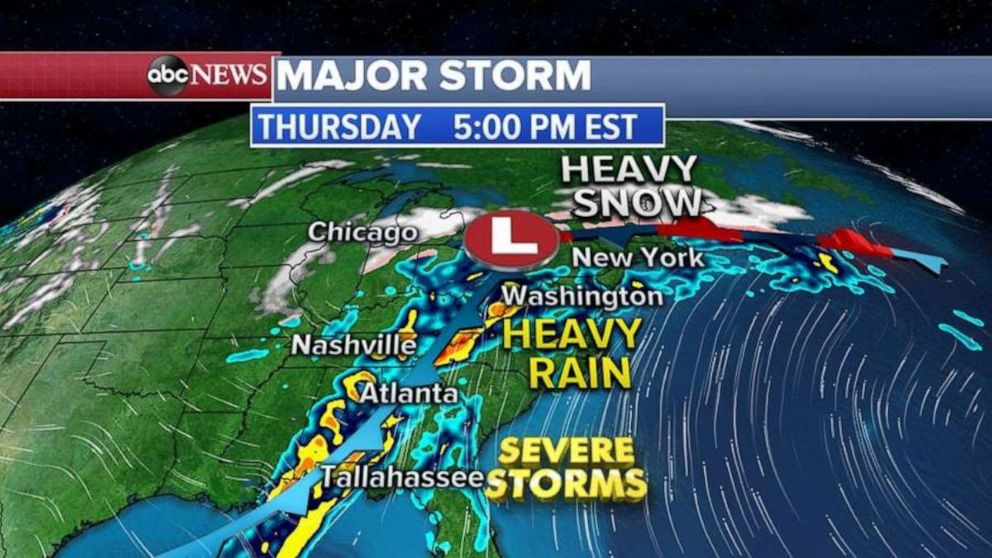 PHOTO: Mostly rain is expected in Washington, D.C., New York City, and Boston and some of the rain could be heavy and might cause some localized flash flooding. 