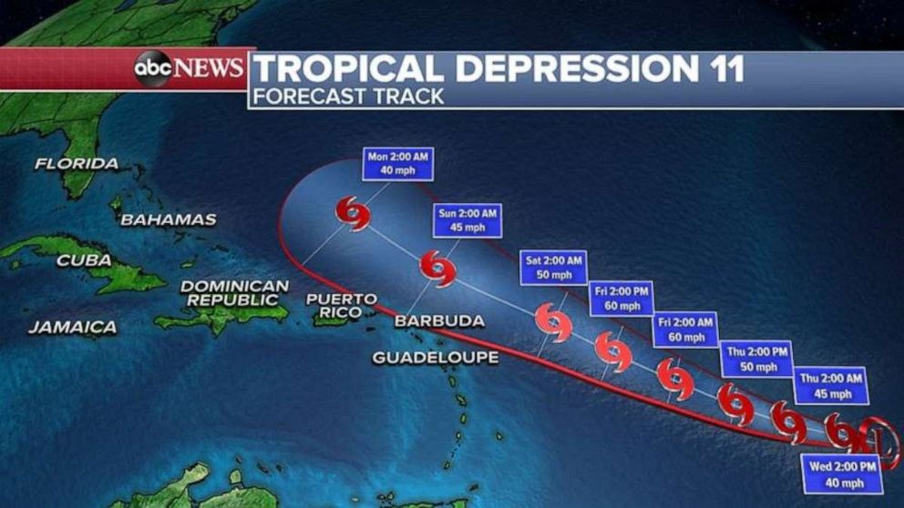PHOTO: Elsewhere, Tropical Depression 11 could become Josephine later today which would make it the earliest “J” named storm in recorded history in the Atlantic Ocean.
