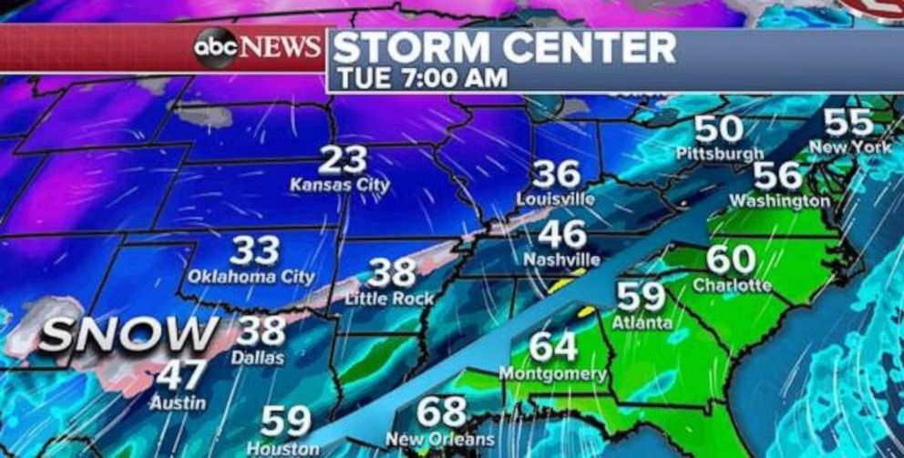 PHOTO: As the storm moves into Canada, the extended cold front will become quite powerful and stretch deep into the southern U.S. 