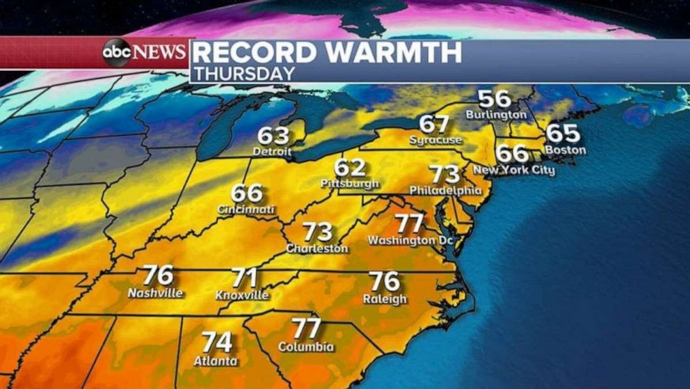PHOTO: The East Coast is expected to have its warmest day so far this year with temperatures in the 70s expected as far north as New Jersey and New York state. 