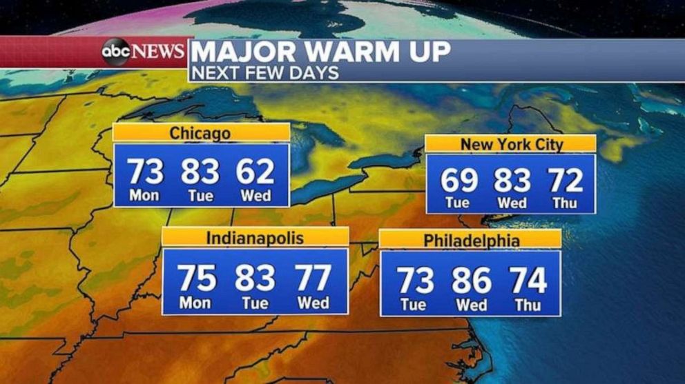 PHOTO: Temperatures will remain a few degrees above average across this region and then some of this heat will move into the Central and Eastern U.S. this week. 
