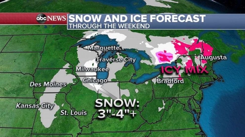 PHOTO: In the Northeast, a glaze of ice is possible tonight into Saturday morning from northern New Jersey into Maine. 