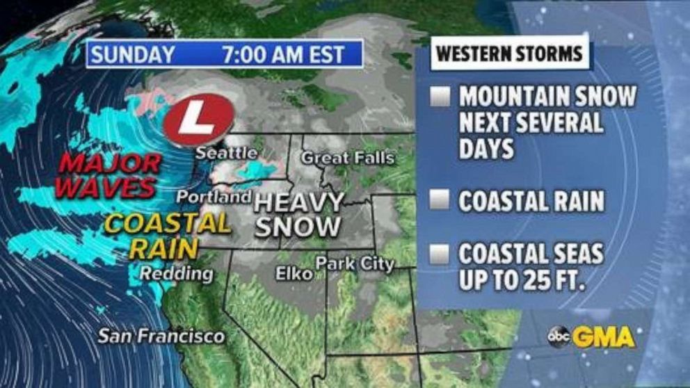 PHOTO: A series of storms are expected to hit the Pacific Northwest through the week bringing heavy mountain snow, coastal rain and extremely dangerous marine conditions with coastal waves up to 25 feet high.