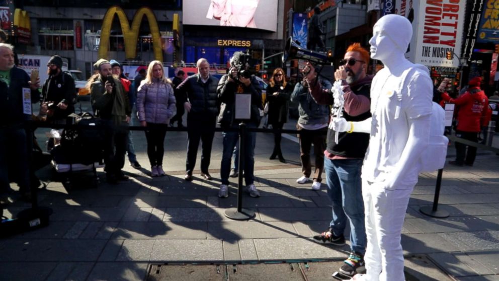 PHOTO: Installation of a 3-D printed activist by nonprofit Change the Ref is a statement against gun violence and meant to encourage voter registration.