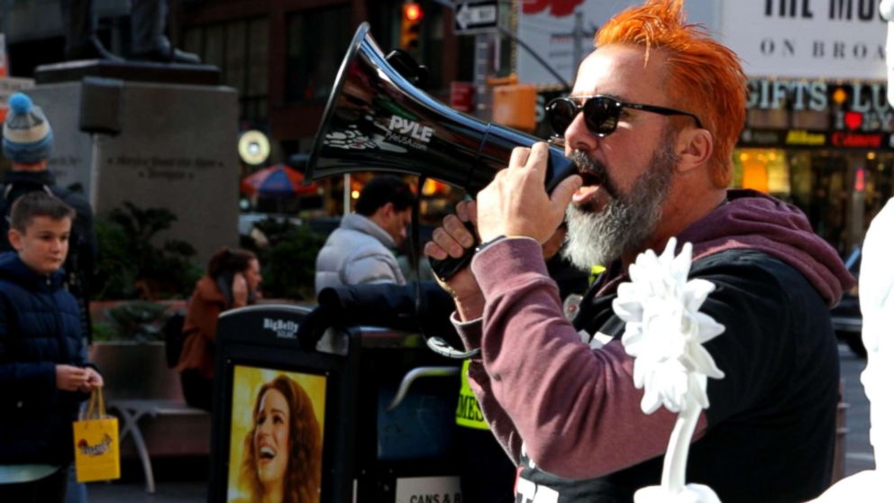 PHOTO: Artist Manuel Oliver unveiled "the world's first 3d printed activist," a life size version of his son Joaquin, in Times Square, Oct. 25, 2018.