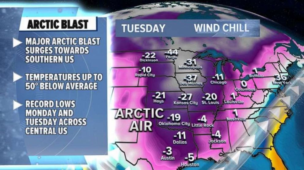 PHOTO: All of this active weather is being fueled by a major Arctic blast that will surge south towards the Gulf of Mexico this week. 
