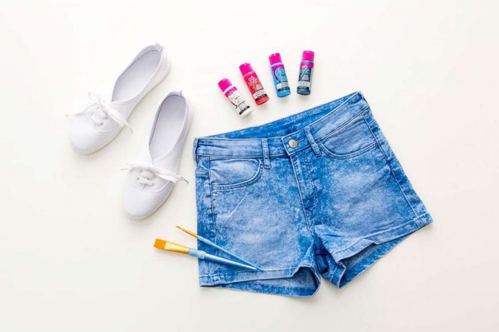 PHOTO: Brit + Co shares DIY and inexpensive ways to make jean shorts and white shoes festive for the Fourth of July.