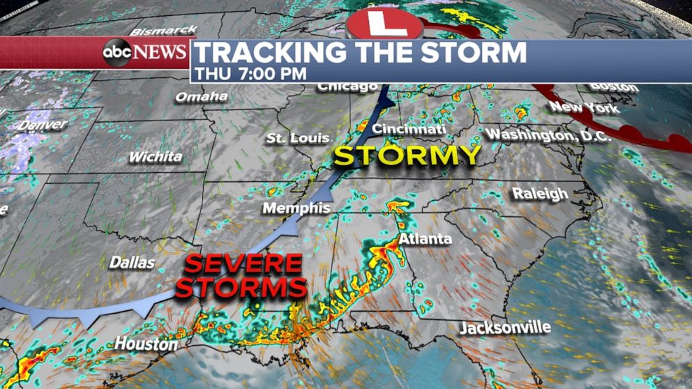 PHOTO: A cold front is bringing stormy weather from the South to Great Lakes on Thursday