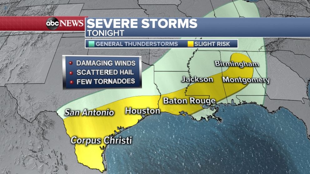 PHOTO: Severe storm threat stretches from Texas to Alabama on Thursday