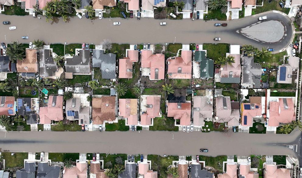 PHOTO: Homes are surrounded by floodwaters on Jan. 11, 2023 in Planada, Calif.