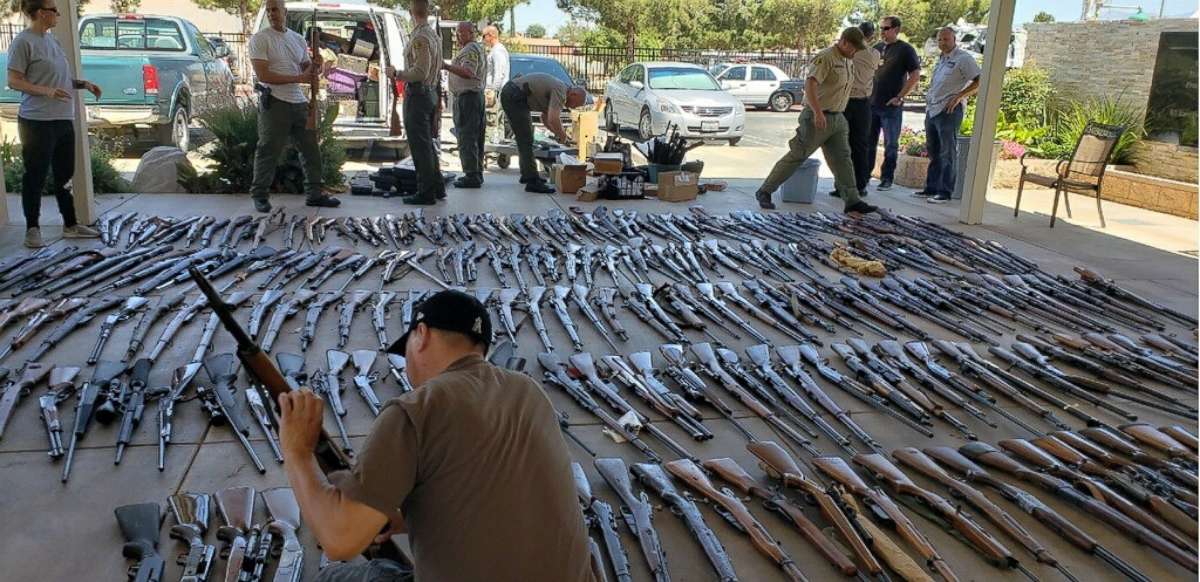 Los Angeles County Sheriff's Department seized 553 guns from a convicted felon in Agua Dulce, Calif., last week.