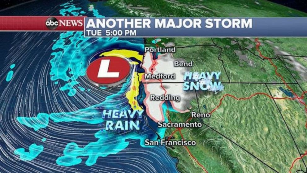 PHOTO: The storm will initially bring an area of heavy snow to northern California and much of Oregon. 