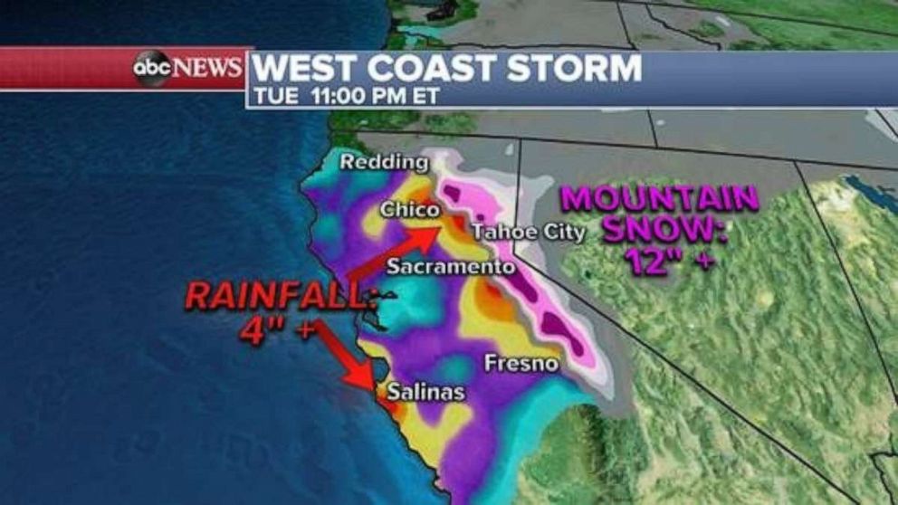 PHOTO: In the mountain elevations of California, some areas are expecting upwards of 4 feet of snow through Monday night.