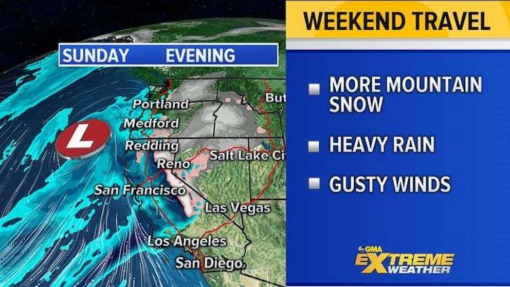 PHOTO: The West Coast will likely be seeing yet a new round of unsettled weather to impact holiday travel for them on Sunday.