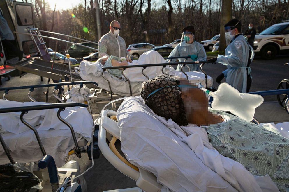 PHOTO: Patients arrive at the Wakefield Campus of Montefiore Medical Center, on April 6, 2020, in the Bronx borough of New York City.