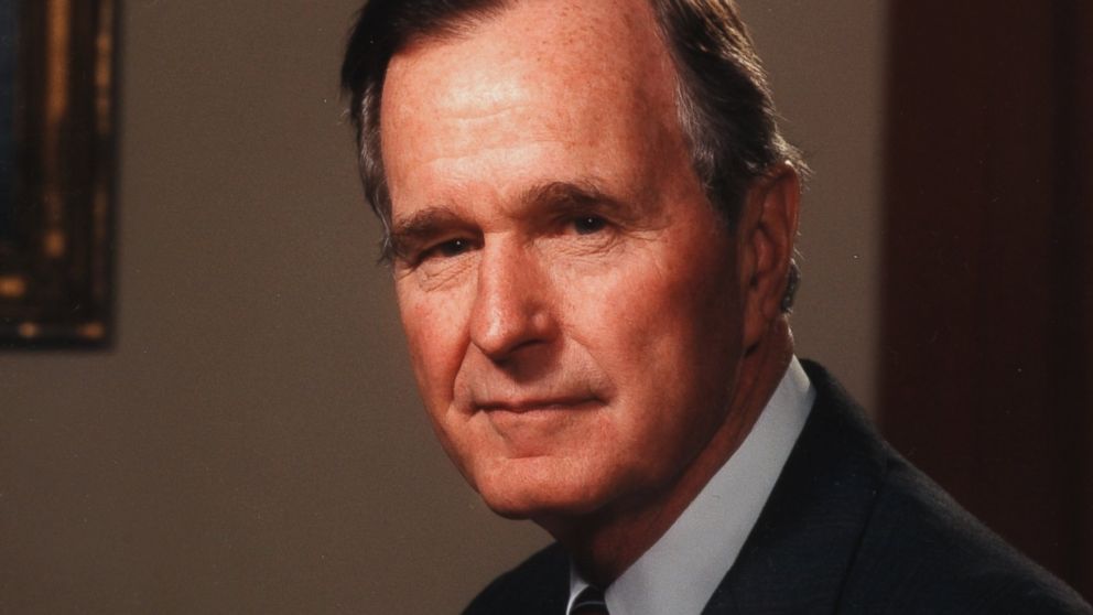 PHOTO: A portrait of American politician George Herbert Walker Bush, the 41st President of the United States, in the Oval Office, Washington, D.C., 1991.