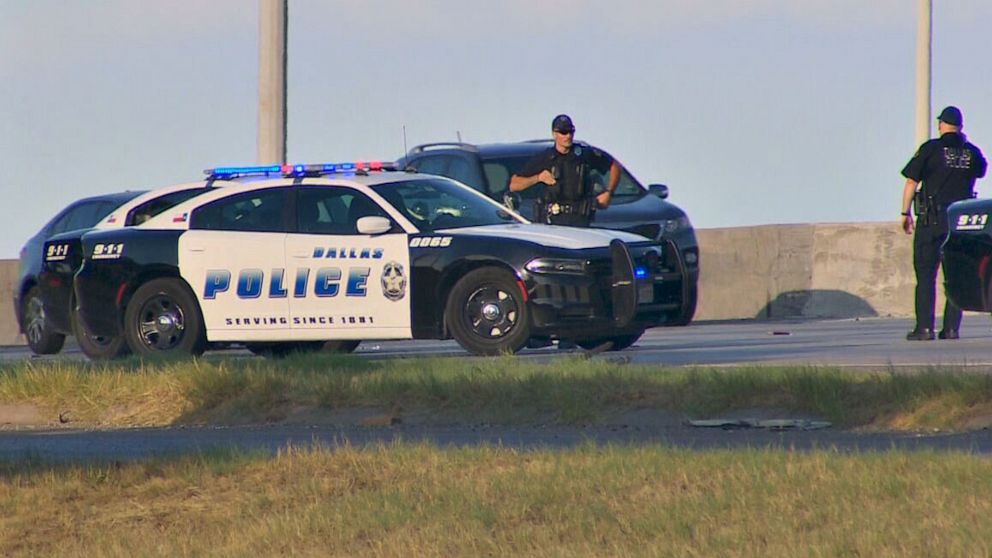 PHOTO: Police investigate what they described as a road rage shooting that injured an 8-year-old boy on July 24, 2022, near the Dallas suburb of Balch Springs, Texas.